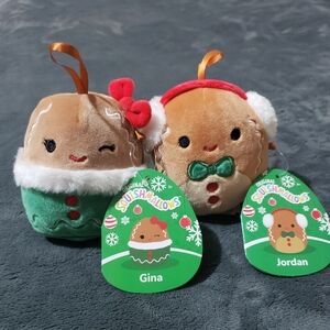 Squishmallows Gina and Jordan 3.5" Plush Christmas Ornaments NWT 2023
